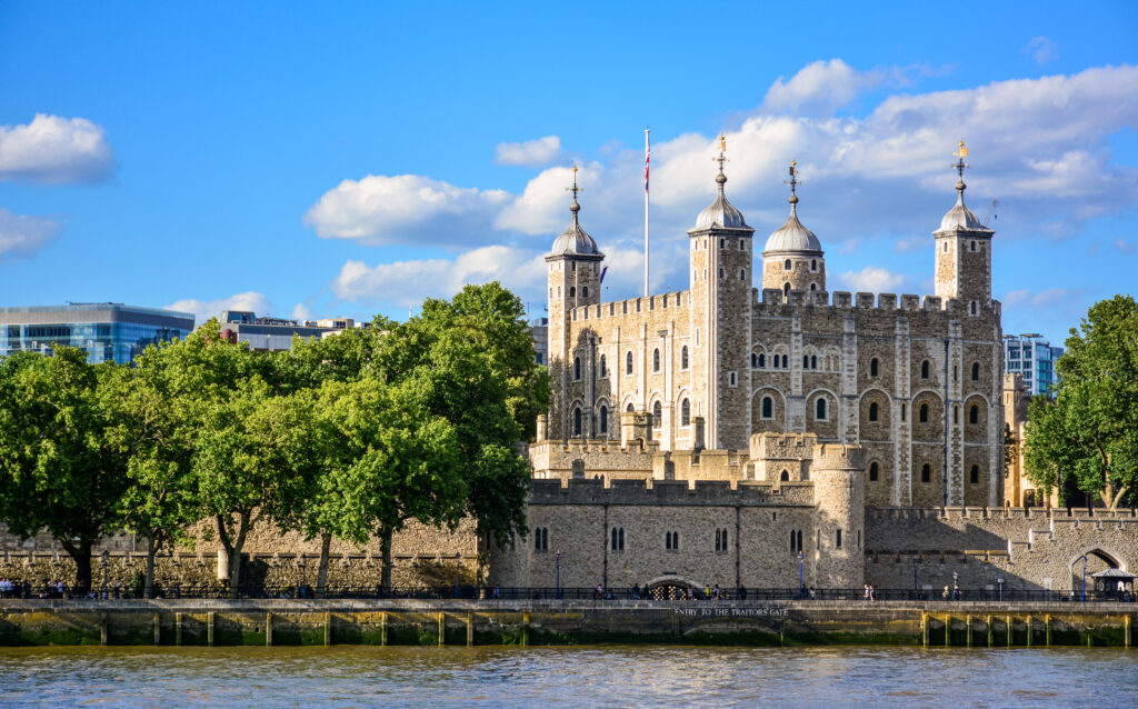 A view of the Tower of London from the river Thames