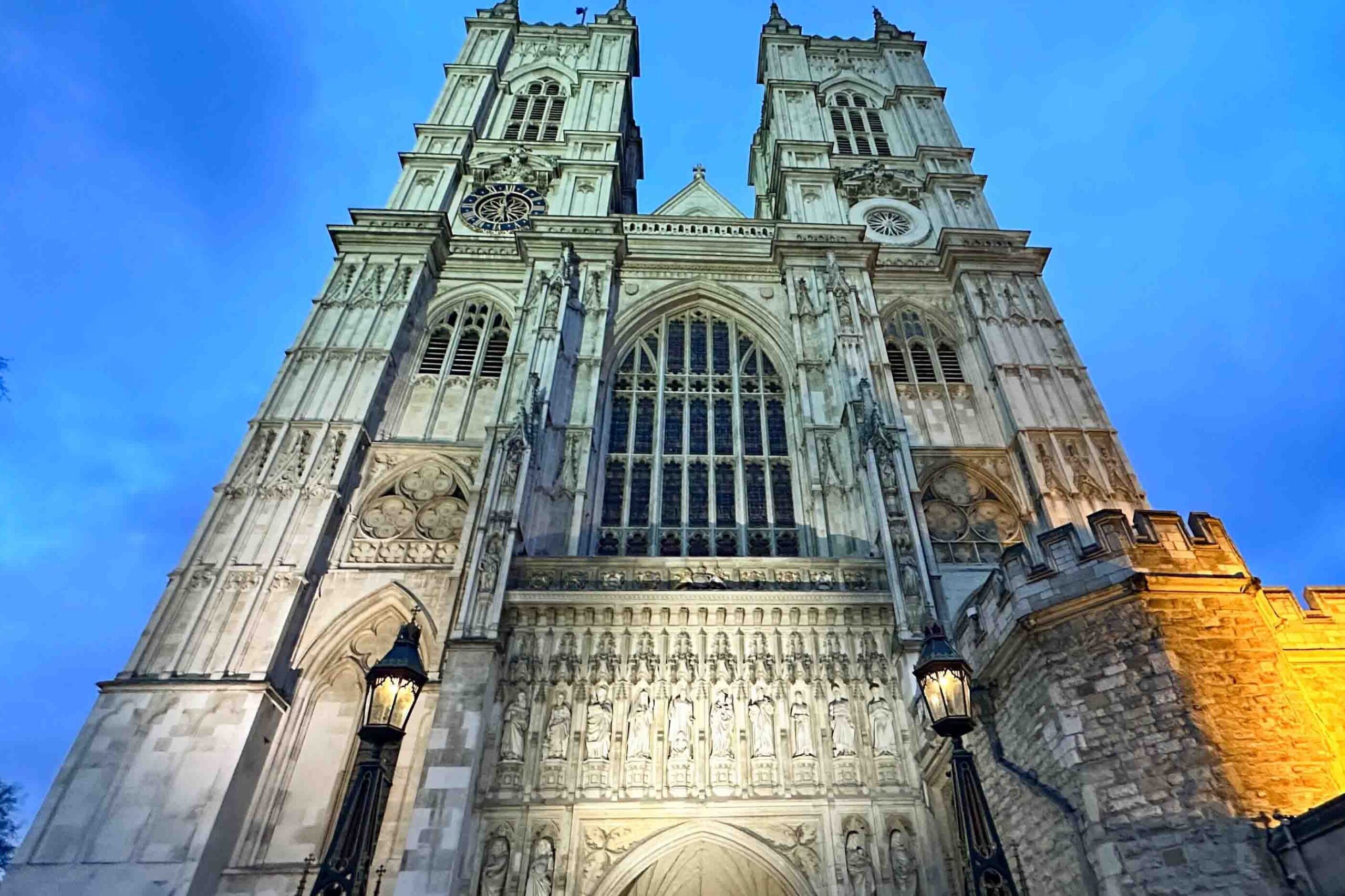 Front View of Westminster Abbey in the evening